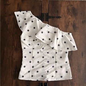 White Polka Dot One-Shoulder Top